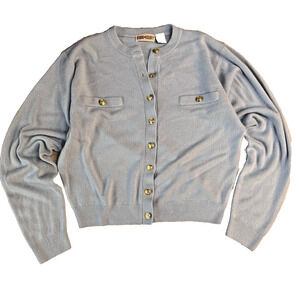 VTG Kerri N Kelsey Women’s Light Blue Gold Etch Buttons Knit Sweater Size Medium